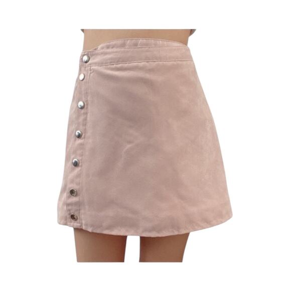H&M size small/4 mini Blush pink Suede wrap button up & burgundy Skater skirt - Picture 8 of 11
